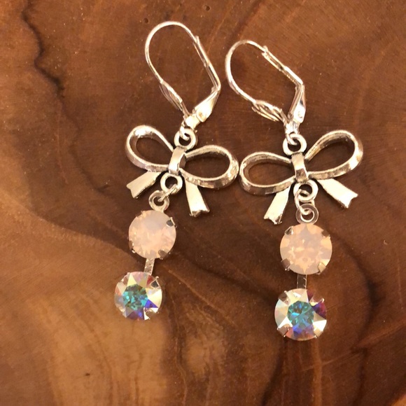 Pink Opal + Aurora Borealis Crystal Bow Earrings